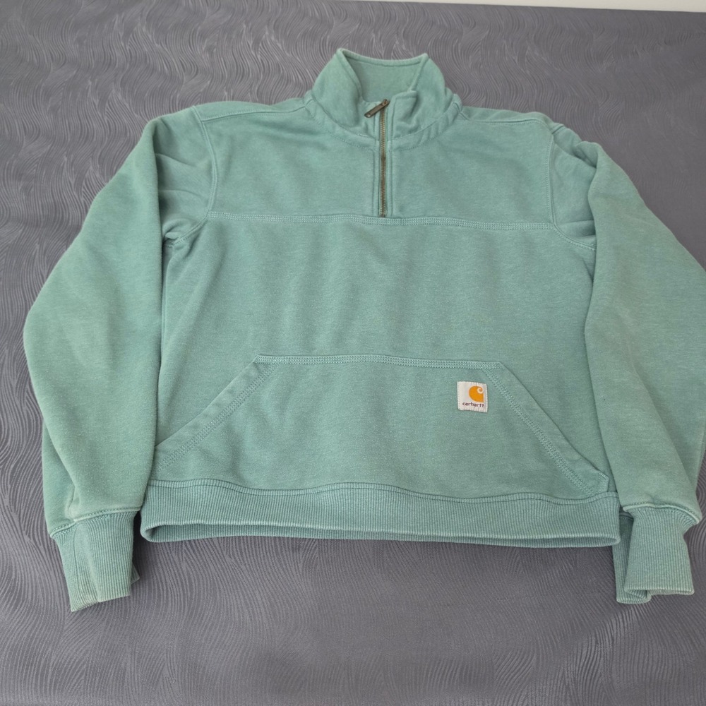 Carhartt Rain Defender womens Quarter Zip Sweatshirt Small Sage Green Loose Fit